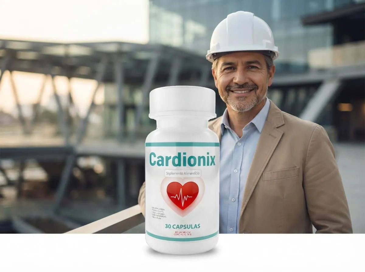 Ingeniero en obra junto al empaque de Cardionix, 30 cápsulas